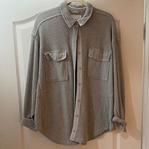 Gray Waffle Knit Button-Up Shirt